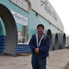 Image: photo of Yongjing Zhao outside Alaska Airlines terminal.